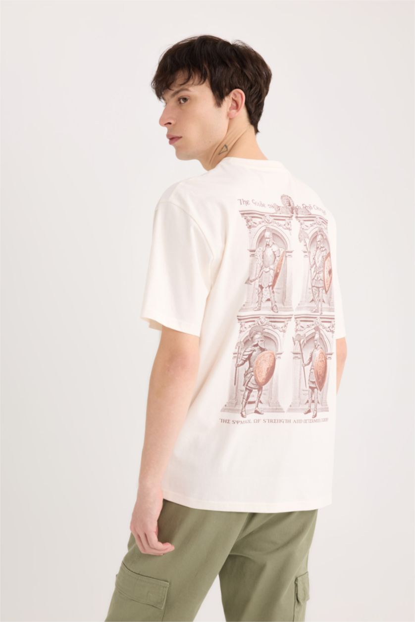 Man Stone Boxy Fit Crew Neck Back Printed Short Sleeve T-Shirt