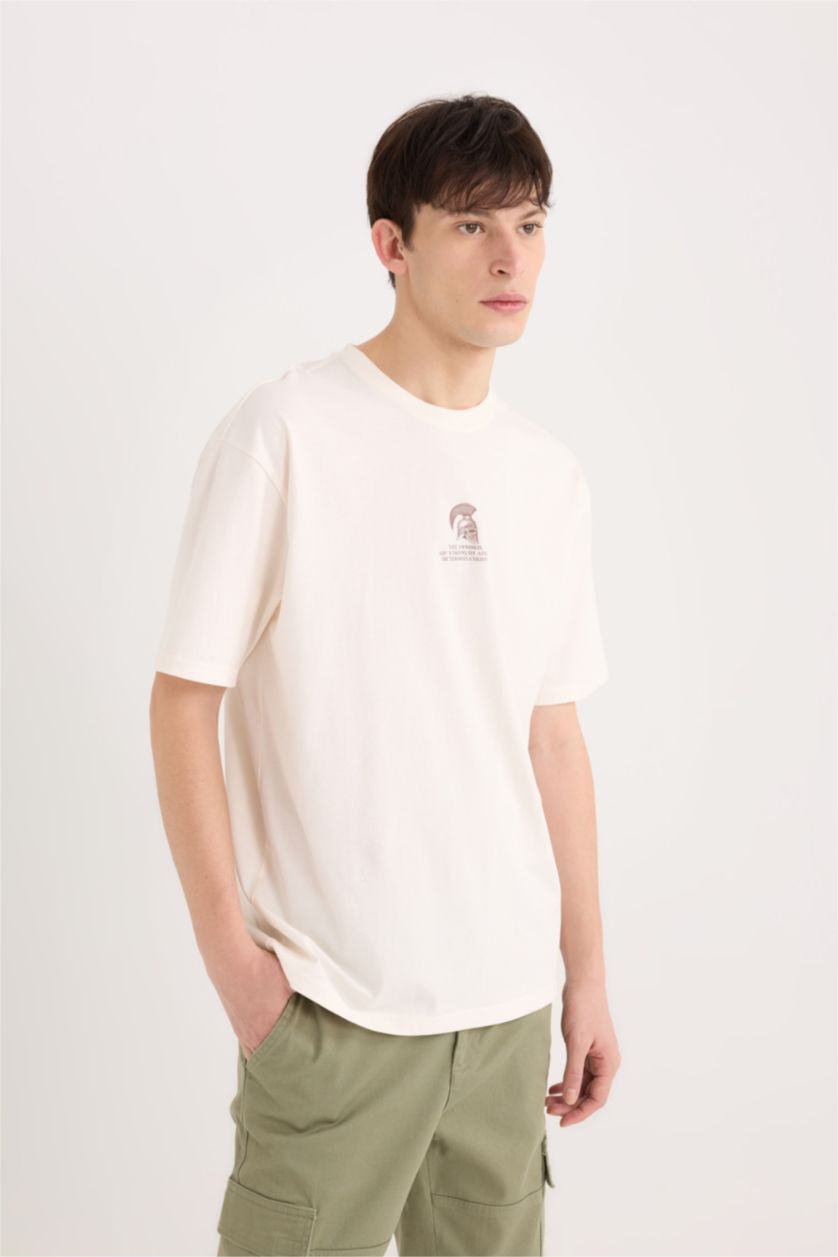 Man Stone Boxy Fit Crew Neck Back Printed Short Sleeve T-Shirt