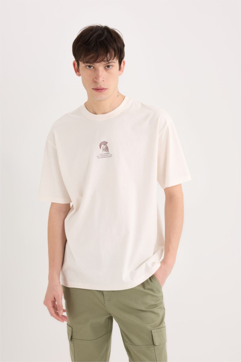 Man Stone Boxy Fit Crew Neck Back Printed Short Sleeve T-Shirt