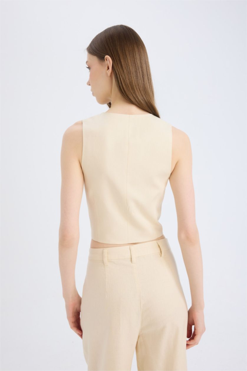 Әйелдерге ашық реңк v жаға тафетта зығыр қоспасы Жилет