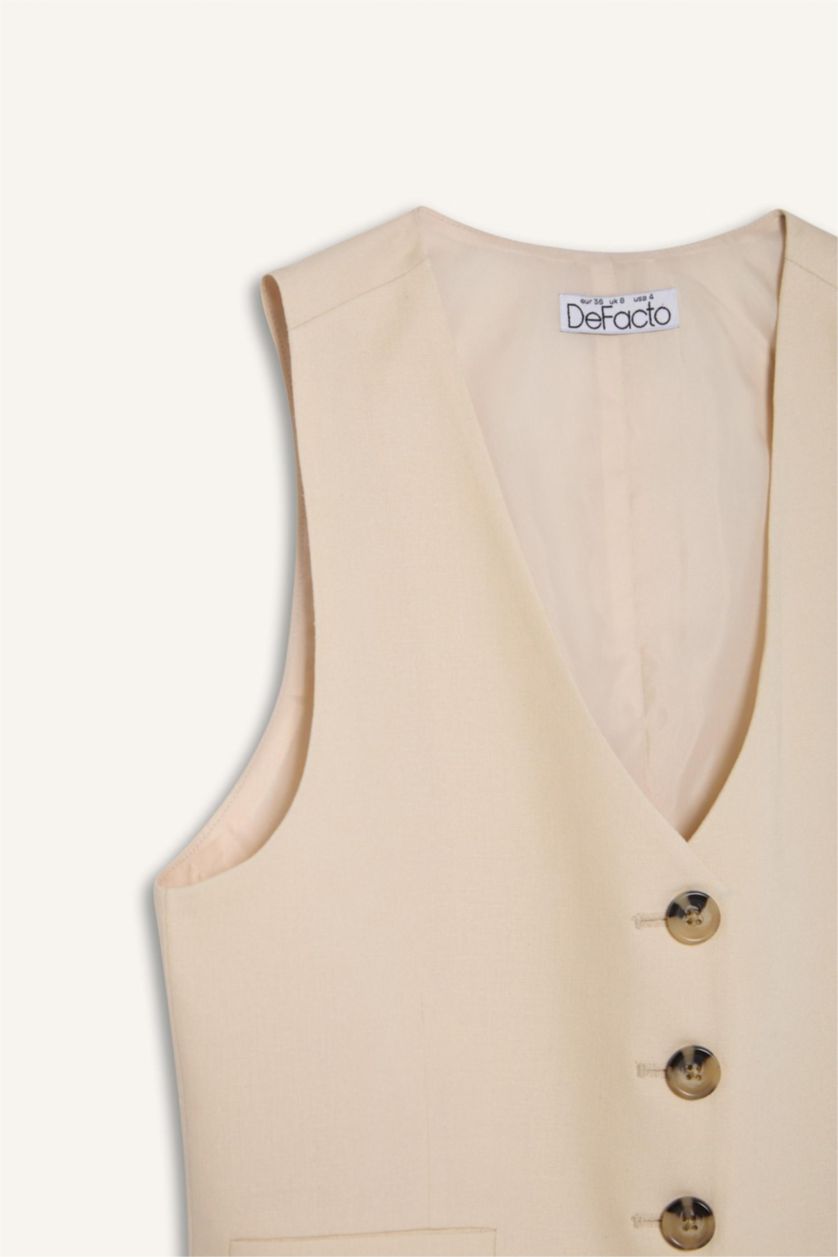 Әйелдерге ашық реңк v жаға тафетта зығыр қоспасы Жилет