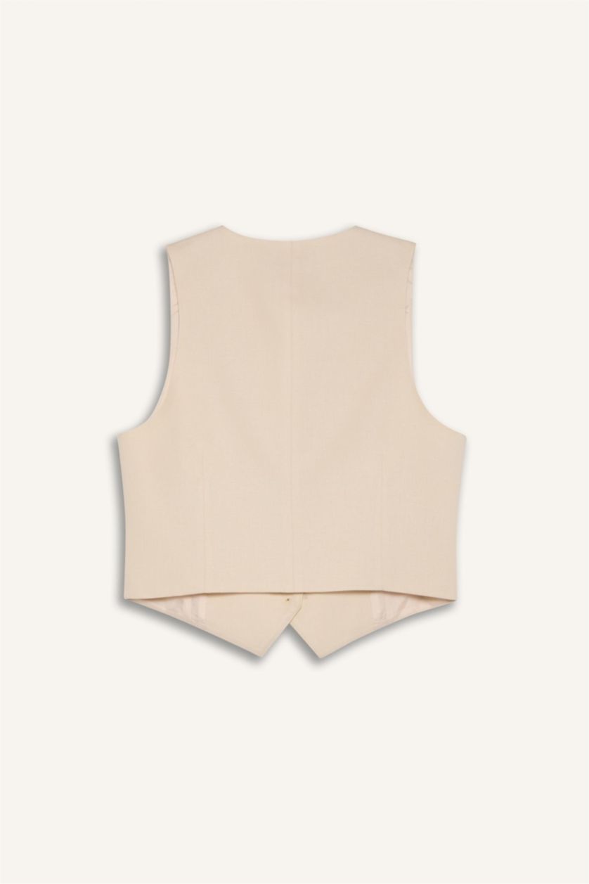 Әйелдерге ашық реңк v жаға тафетта зығыр қоспасы Жилет