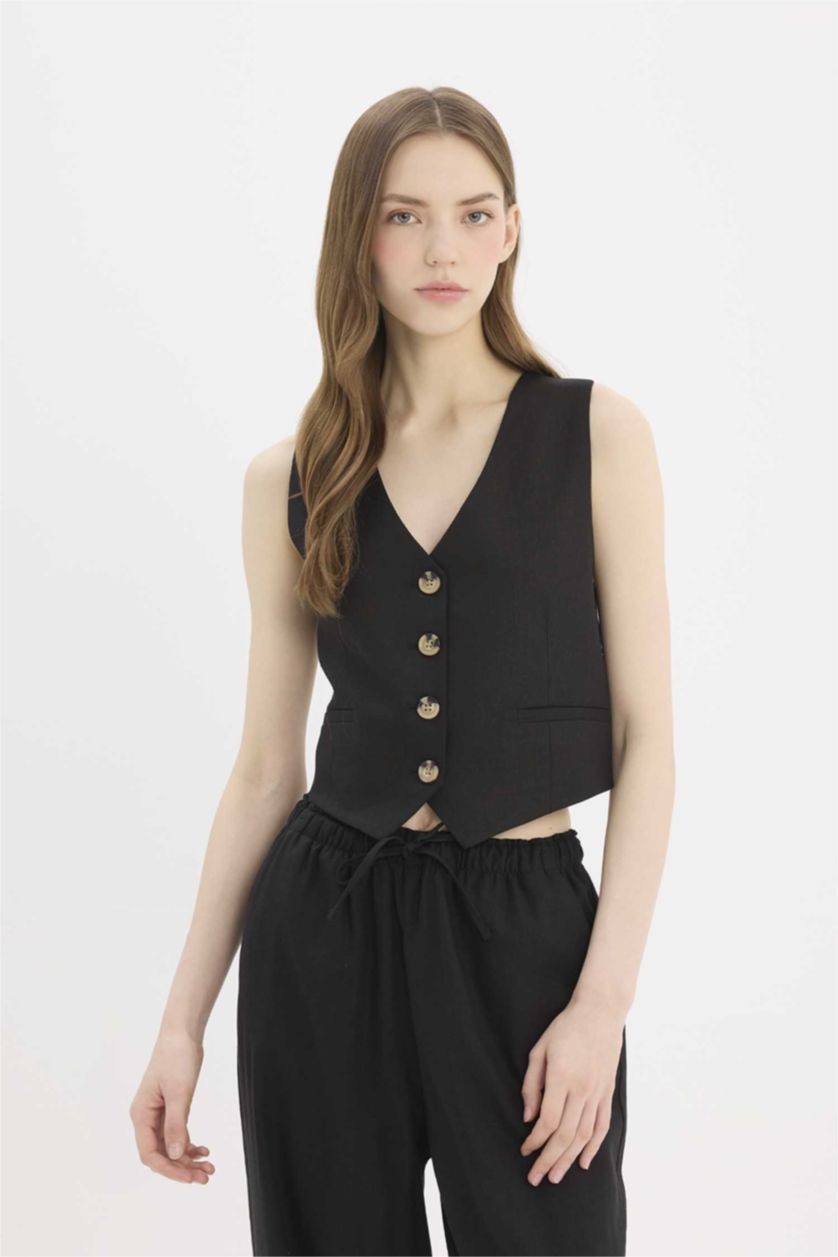 نساء أسود يلك بياخة V من مزيج الكتان