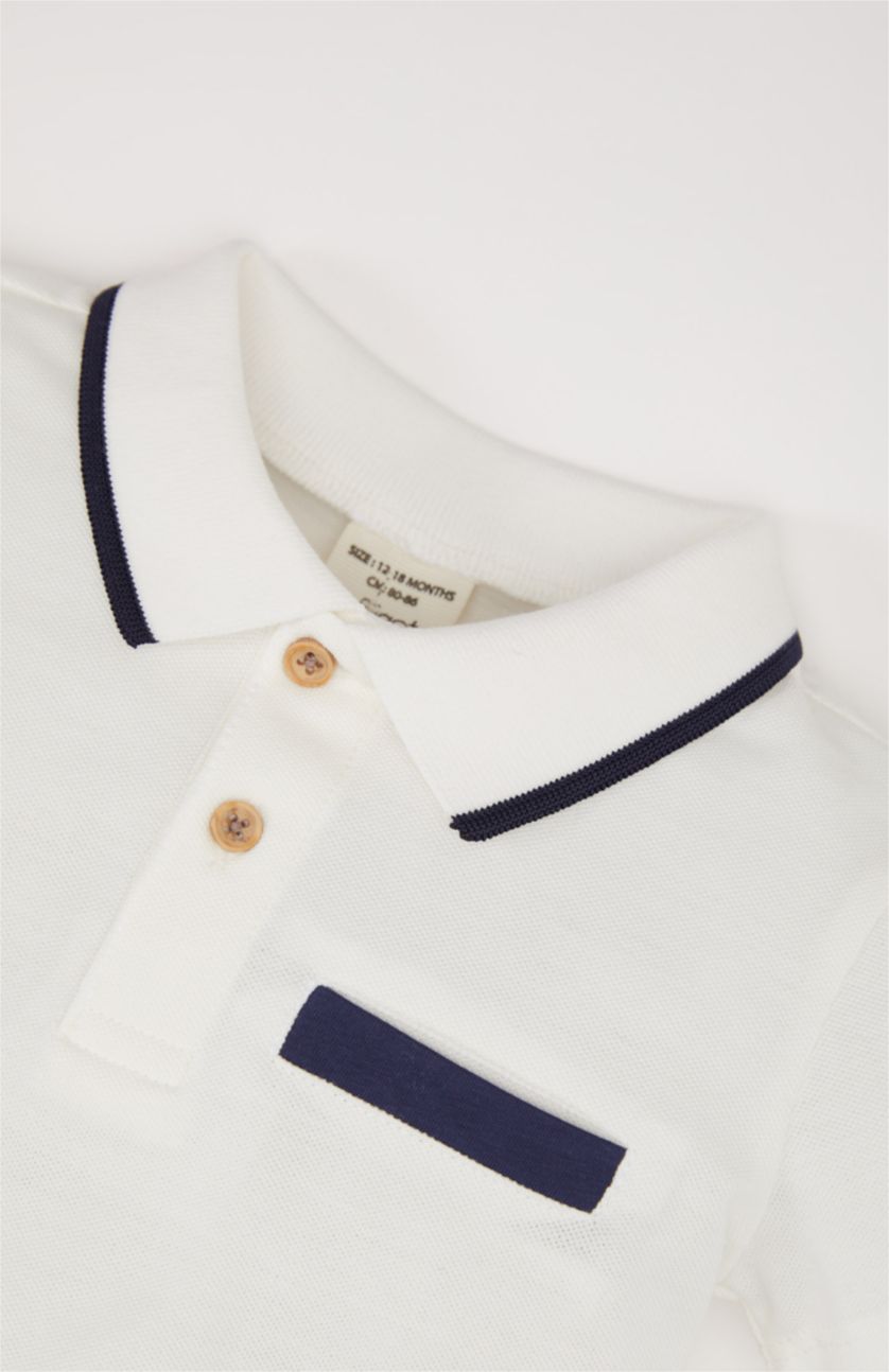 Erkek Bebek Ekru Polo Yaka Pike Kısa Kollu Tişört Erkek Bebek