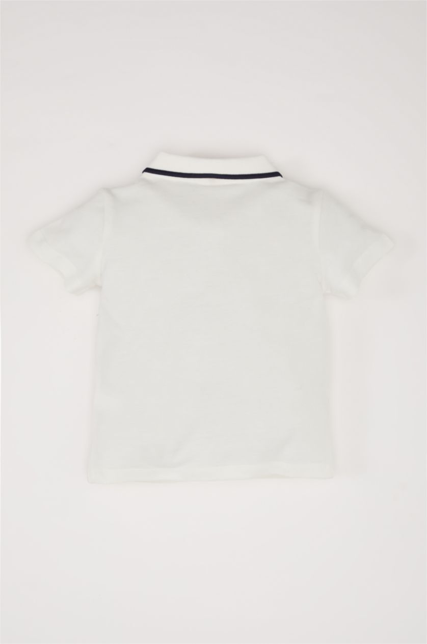 Erkek Bebek Ekru Polo Yaka Pike Kısa Kollu Tişört Erkek Bebek