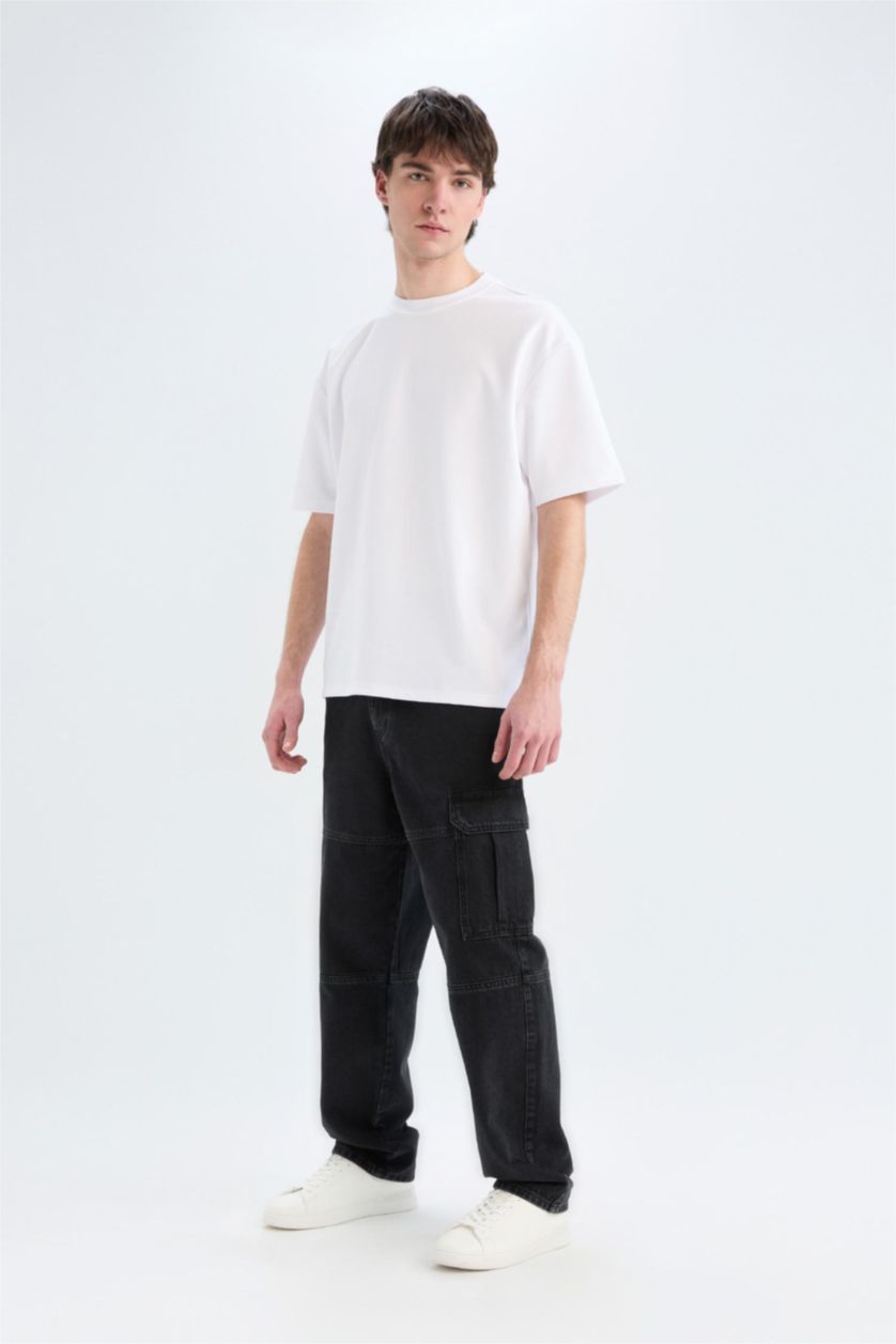 رجالي أسود بنطلون جينز قصة مريحة ورجل عادية