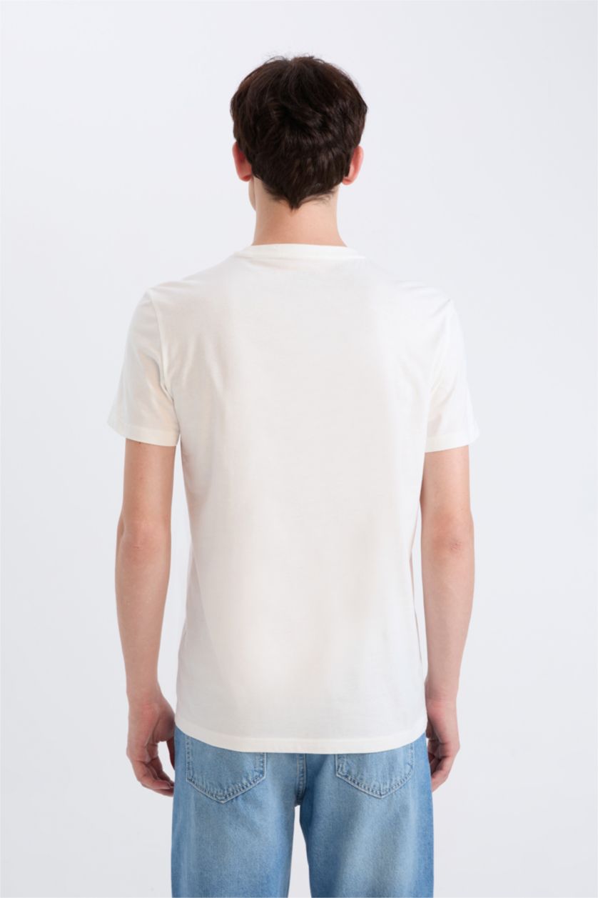 رجال بيج فاتح تيشيرت نص ردن سليم فيت بياخة مستديرة