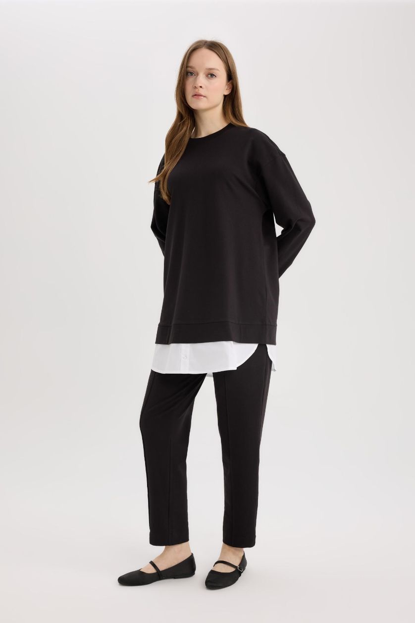 Woman Black Harem Thin Sweatshirt Fabric Trousers