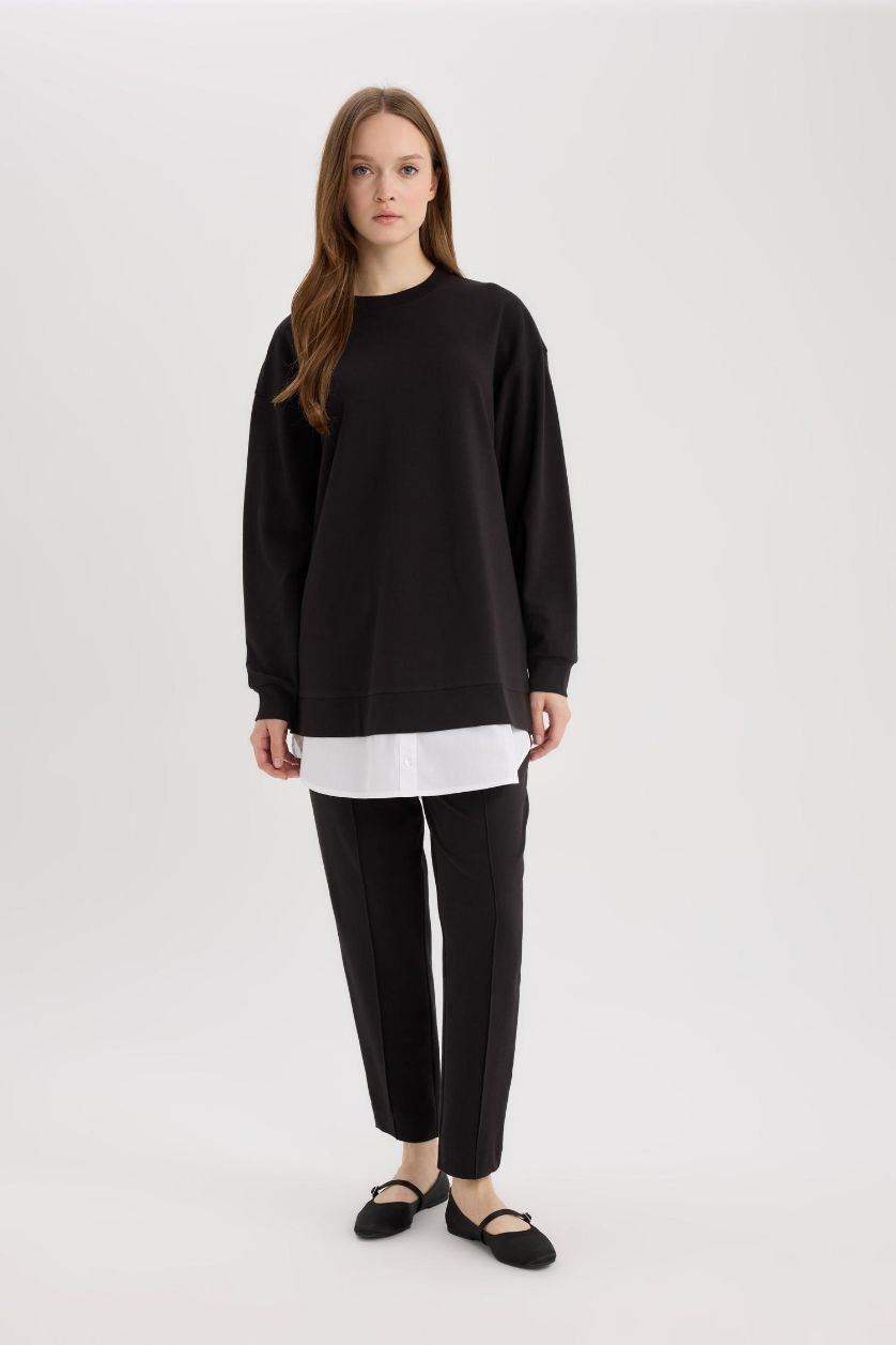 Woman Black Harem Thin Sweatshirt Fabric Trousers