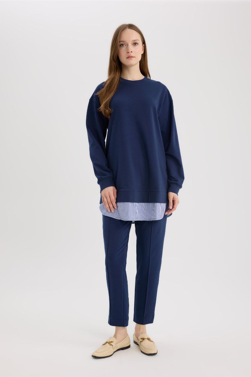 Woman NAVY Harem Thin Sweatshirt Fabric Trousers