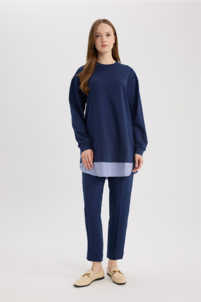 WOMAN NAVY Harem Thin Sweatshirt Fabric Trousers