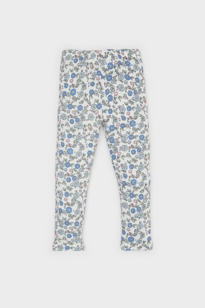 Kız Bebek Ekru 2'li Takım Çiçekli Sweatshirt Beli Lastikli Tayt Kız Bebek