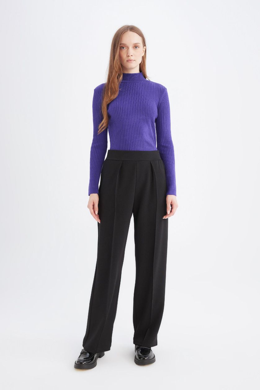 Kadın Mor Regular Fit Yarım Balıkçı Yaka Basic Düz Triko Kazak