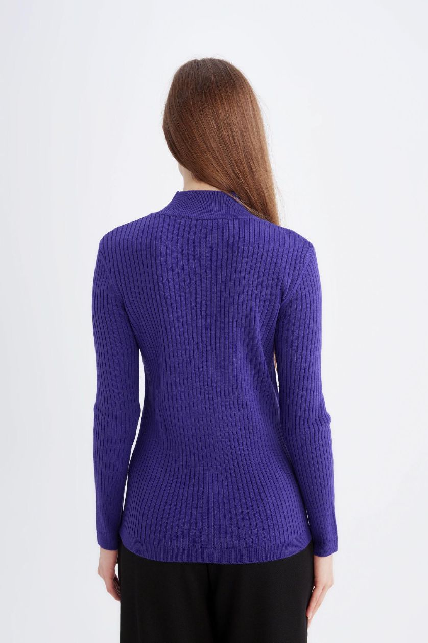 Kadın Mor Regular Fit Yarım Balıkçı Yaka Basic Düz Triko Kazak