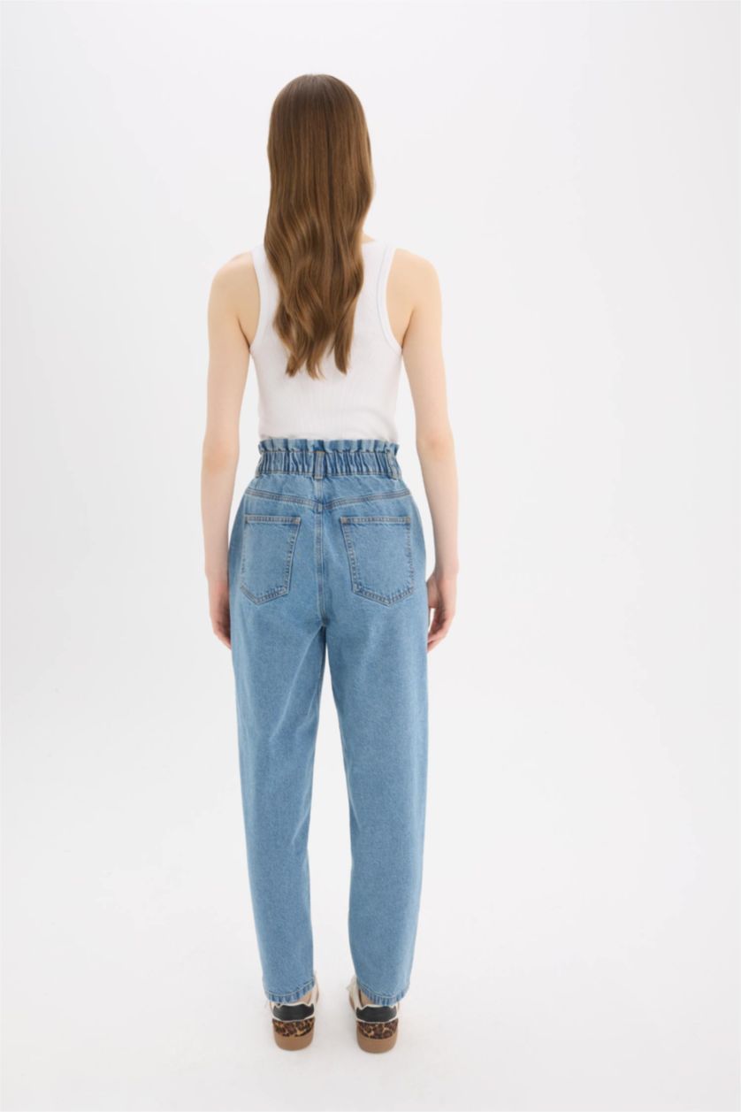 Әйелдерге Көк папербаг деним Шалбар