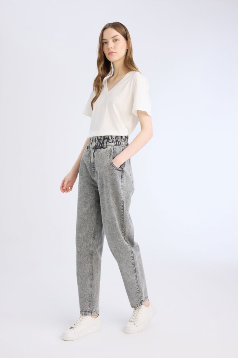 WOMAN Anthracite Paperbag High Waist Ankle Length Jeans