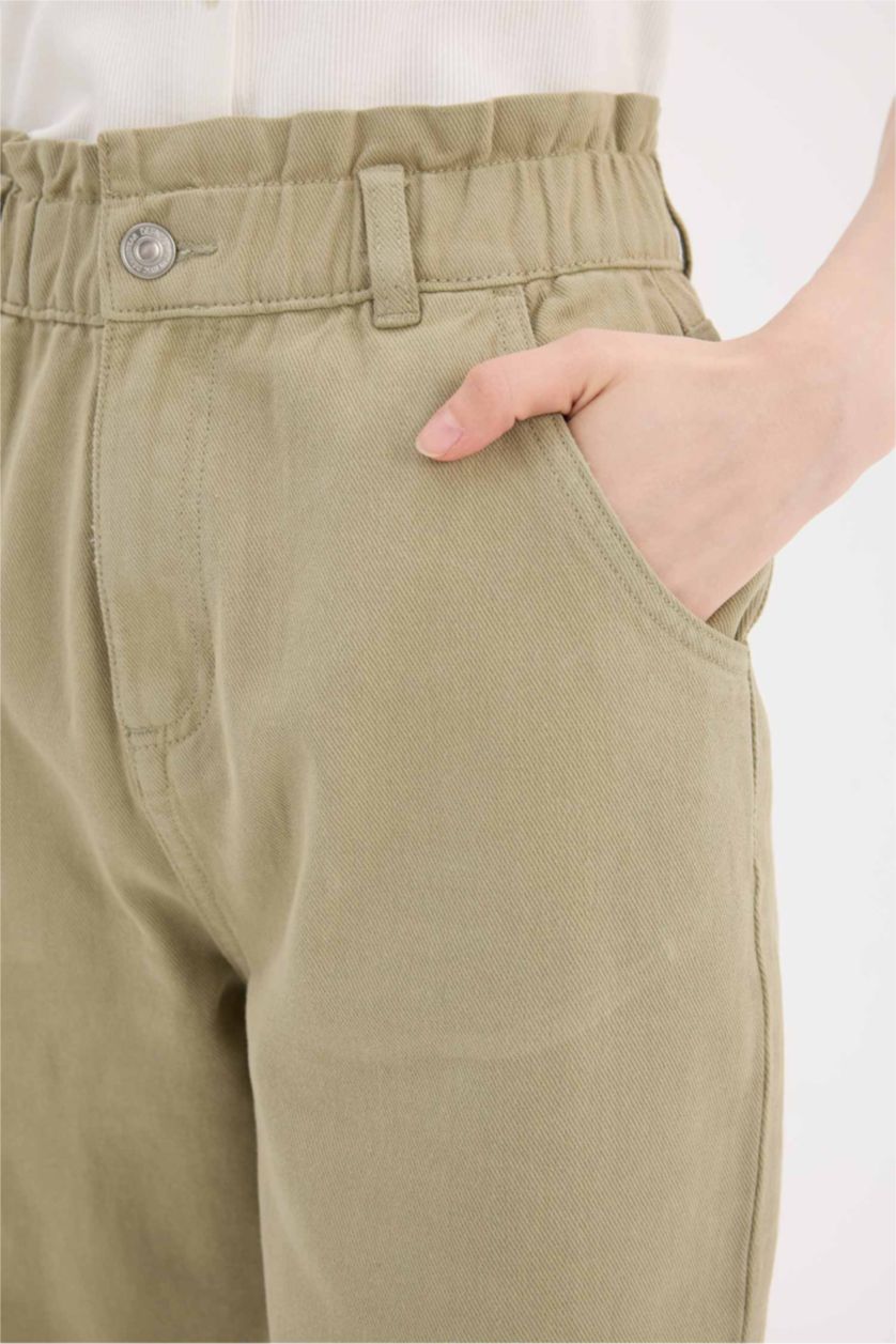 Женщины Светлый хаки Джинсы с высокой талией и манжетами, подвернутые, с эффектом потертости