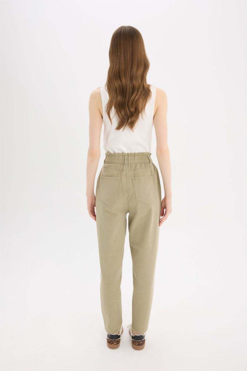 Женщины Светлый хаки Джинсы с высокой талией и манжетами, подвернутые, с эффектом потертости