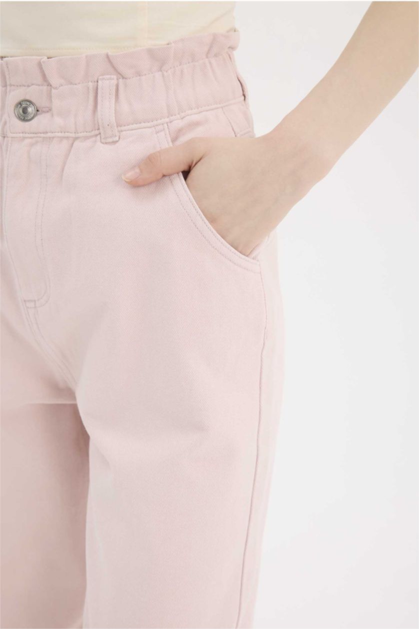 Женщины Светло-розовый Джинсы с высокой талией, укороченные, с эффектом бумажного пакета