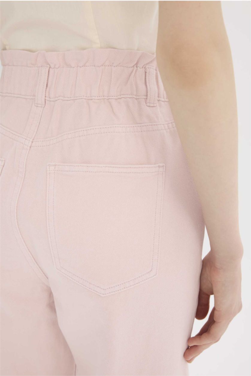 Женщины Светло-розовый Джинсы с высокой талией, укороченные, с эффектом бумажного пакета