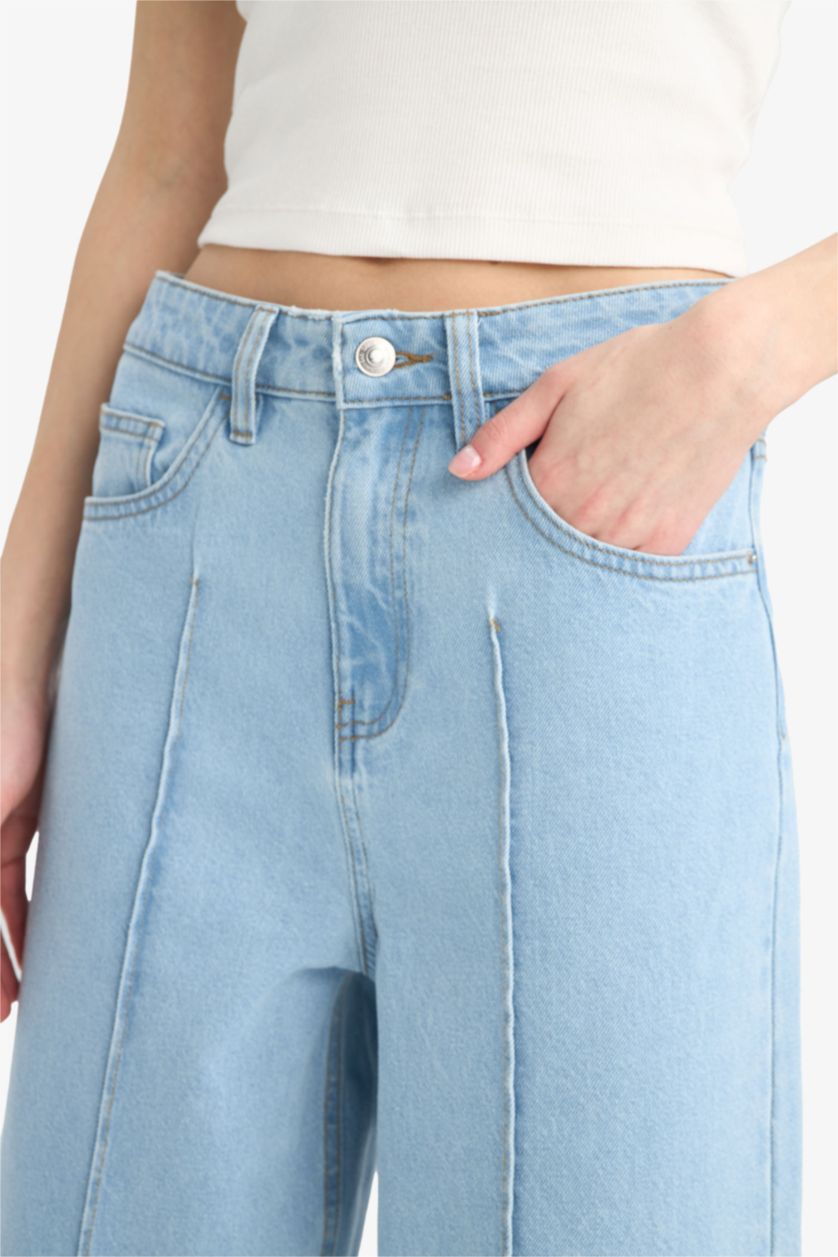 WOMAN Light Indigo High Waist Short Wide Leg Trousers