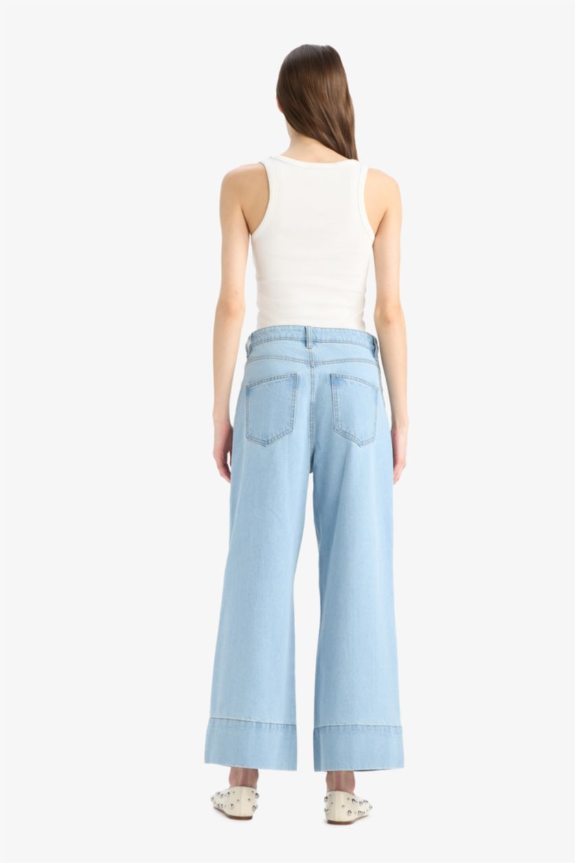 WOMAN Light Indigo High Waist Short Wide Leg Trousers