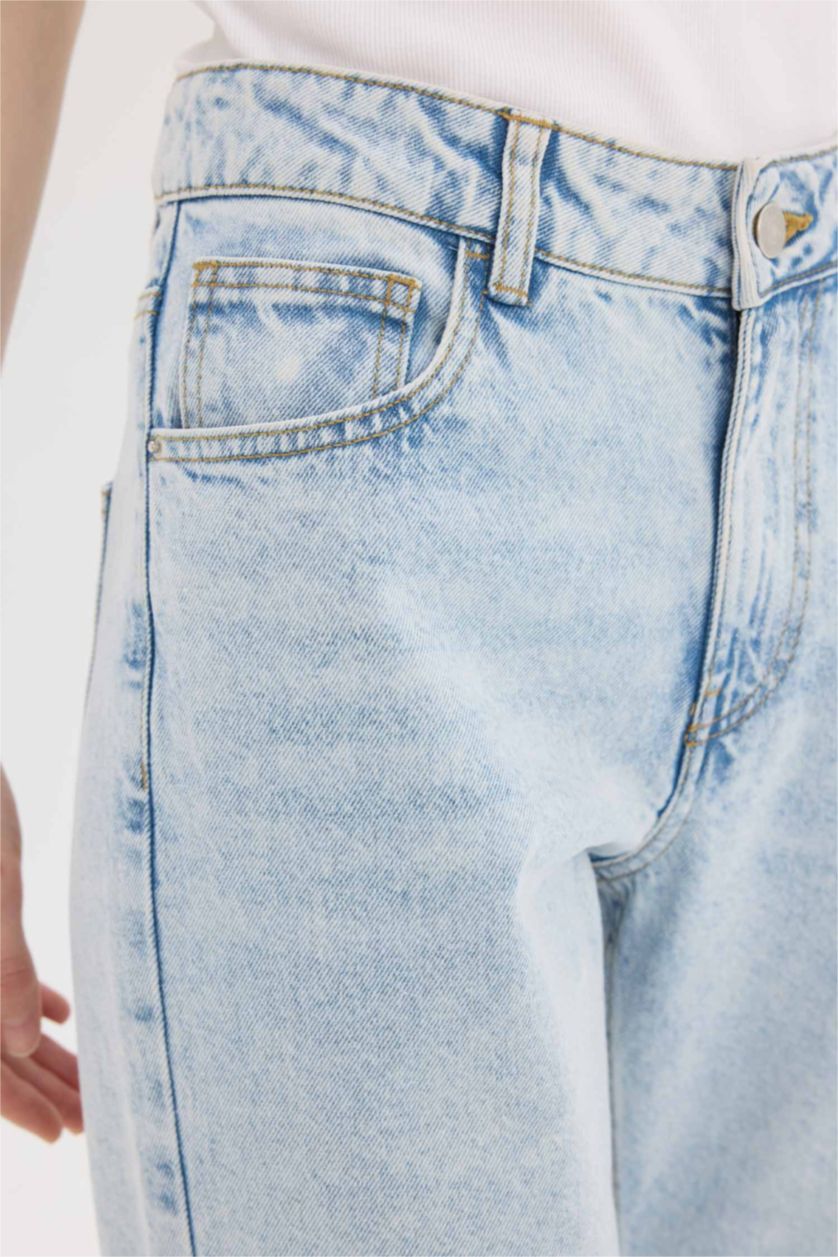 Женщины Светло-синий Джинсы с обычной посадкой на талии до щиколотки с эффектом стирки