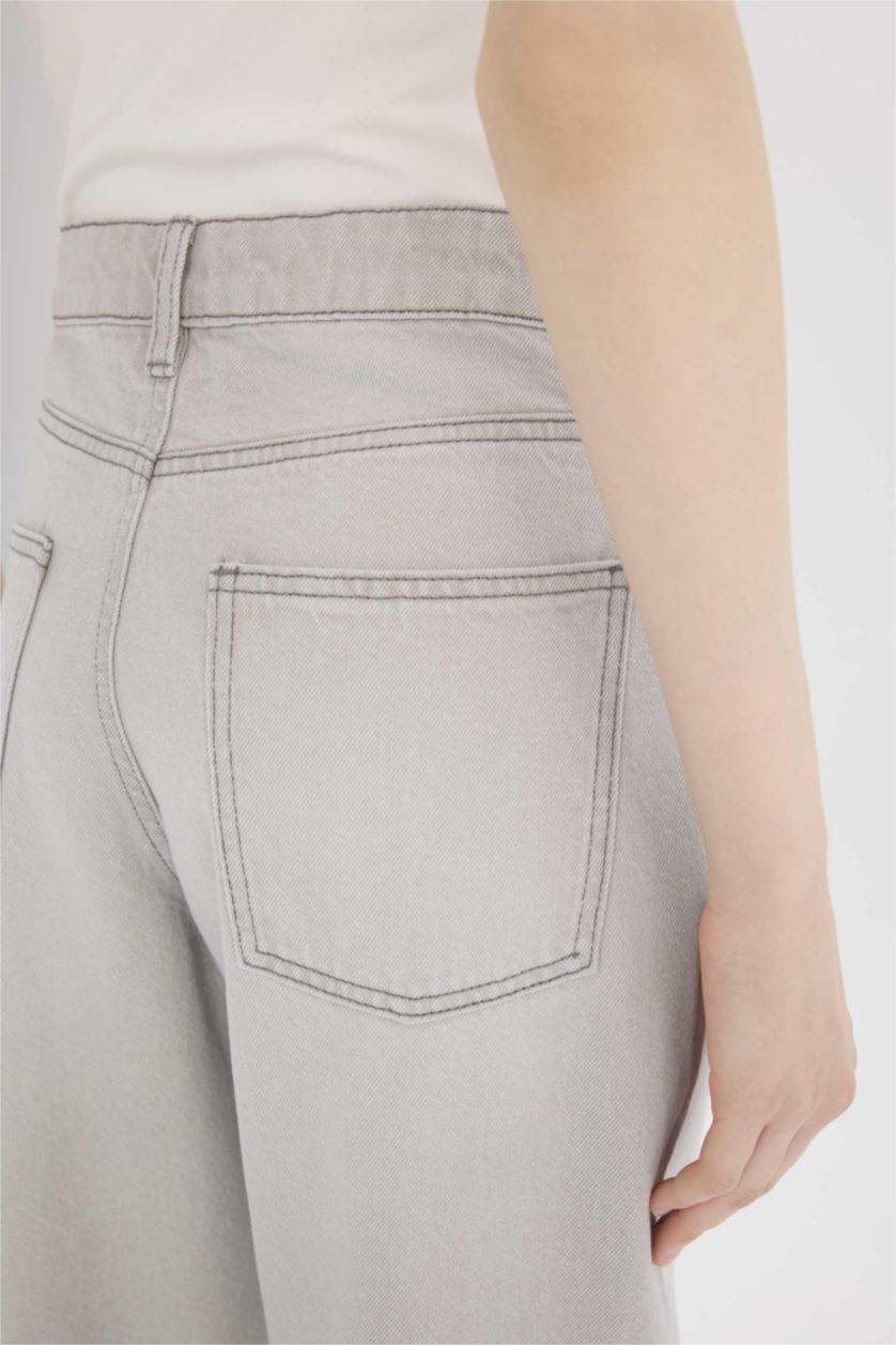 Женщины Серый Брюки джинсовые с высокой талией и отворотами, расслабленного кроя