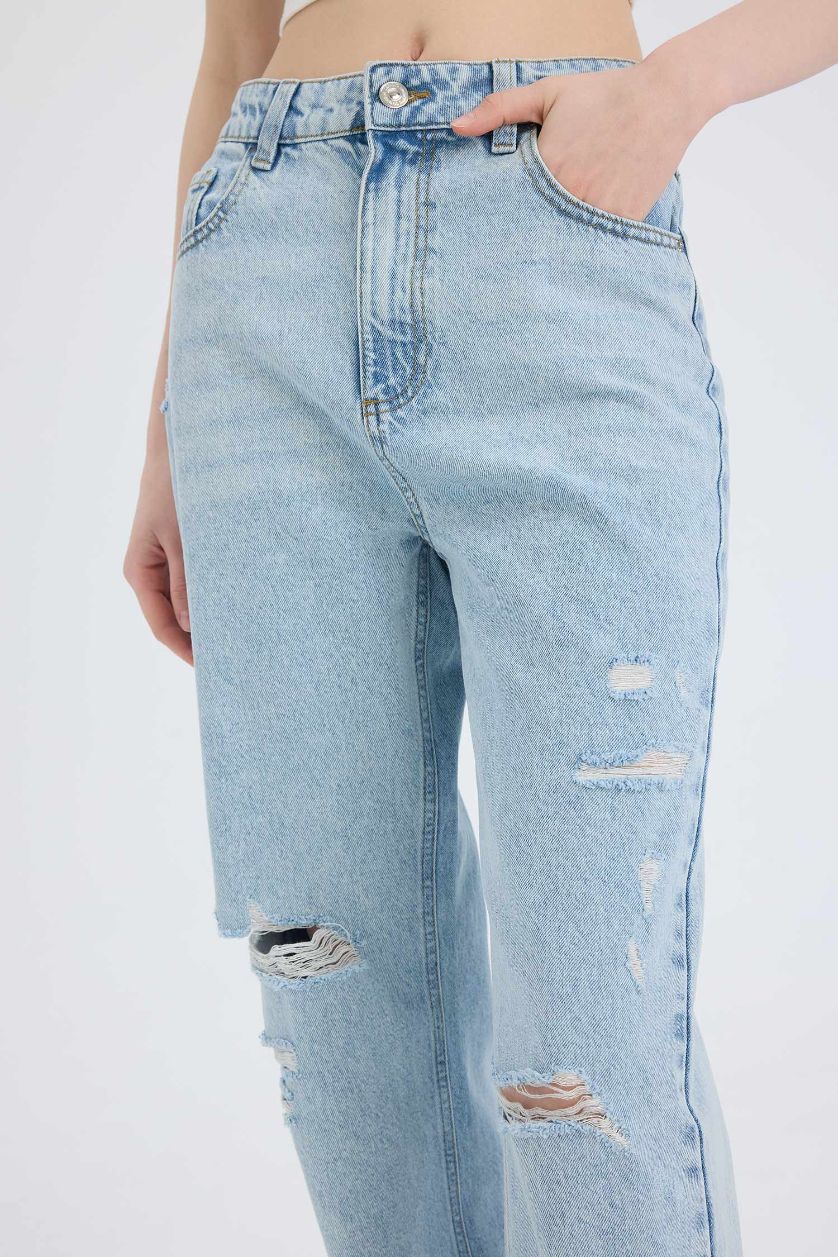 WOMAN Light Blue 90's Ripped Detailed High Waist Wide Leg Jeans