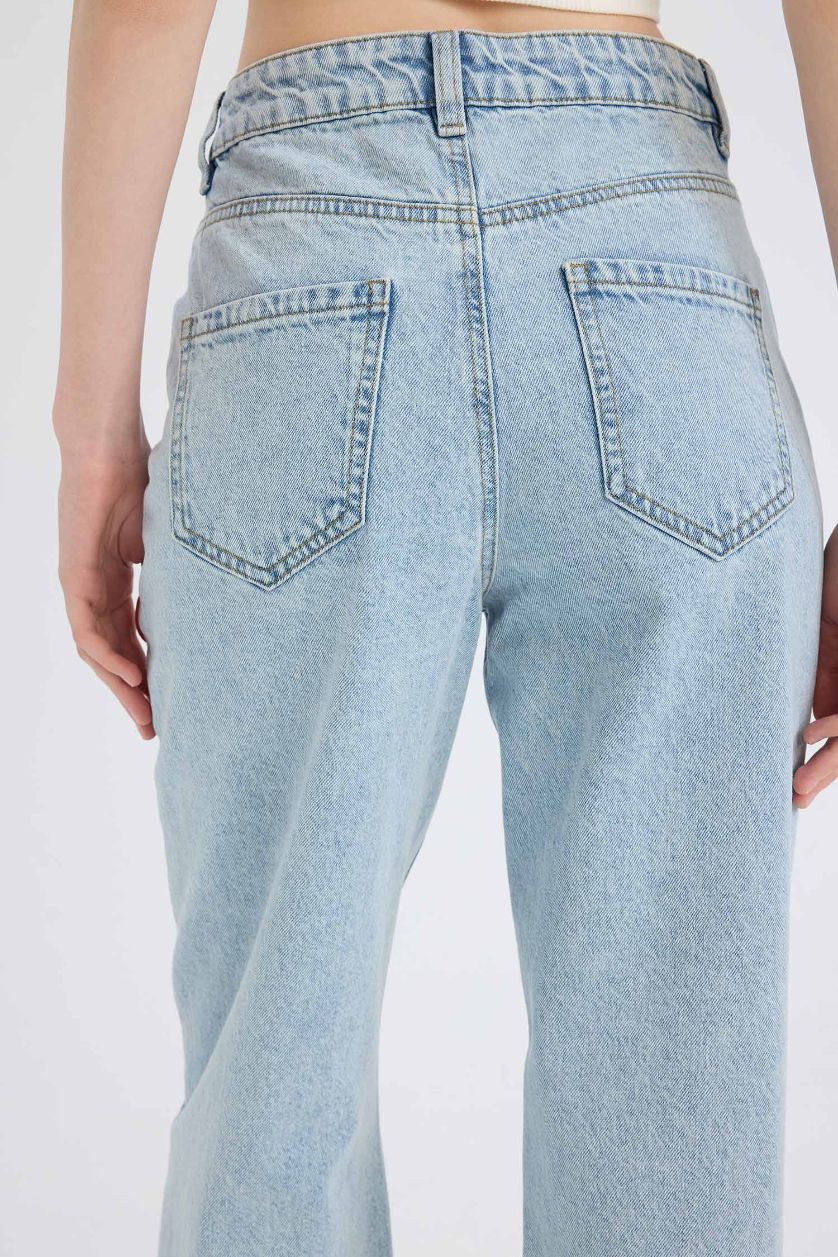 WOMAN Light Blue 90's Ripped Detailed High Waist Wide Leg Jeans