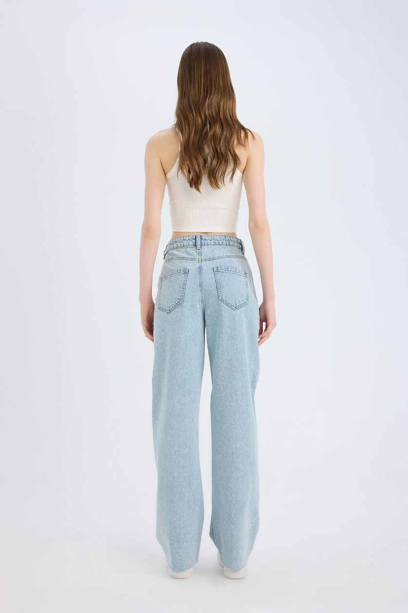 WOMAN Light Blue 90's Ripped Detailed High Waist Wide Leg Jeans