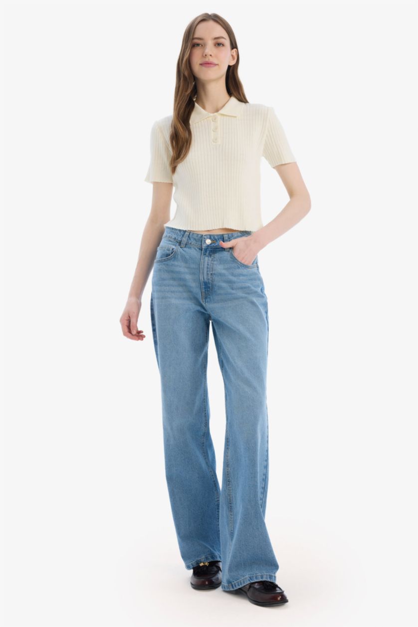 حريمي نيلي فاتح High Waist Trousers