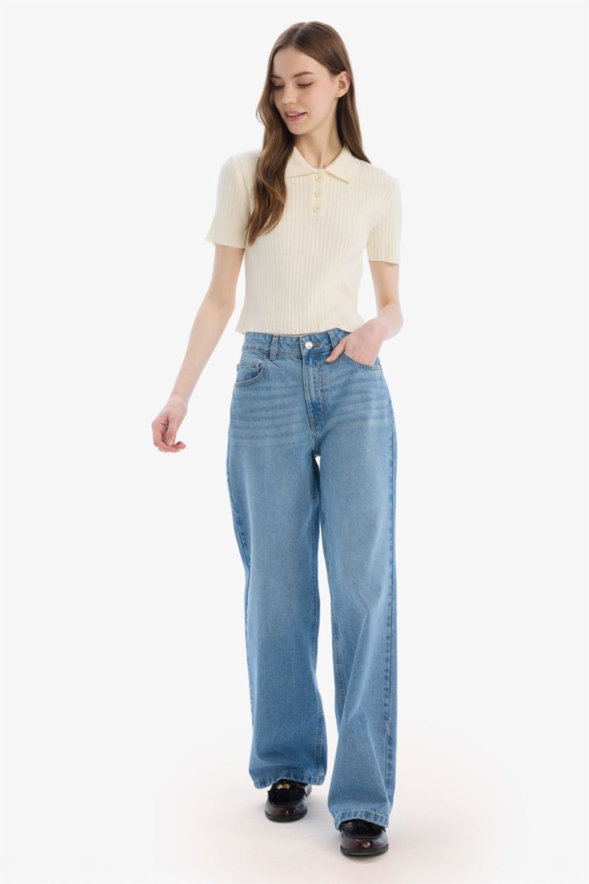 حريمي نيلي فاتح High Waist Trousers