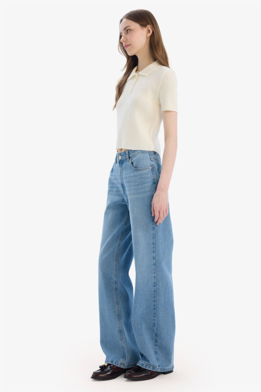 حريمي نيلي فاتح High Waist Trousers