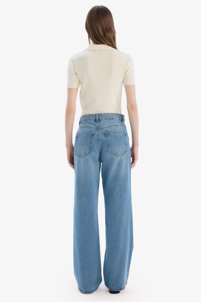 حريمي نيلي فاتح High Waist Trousers