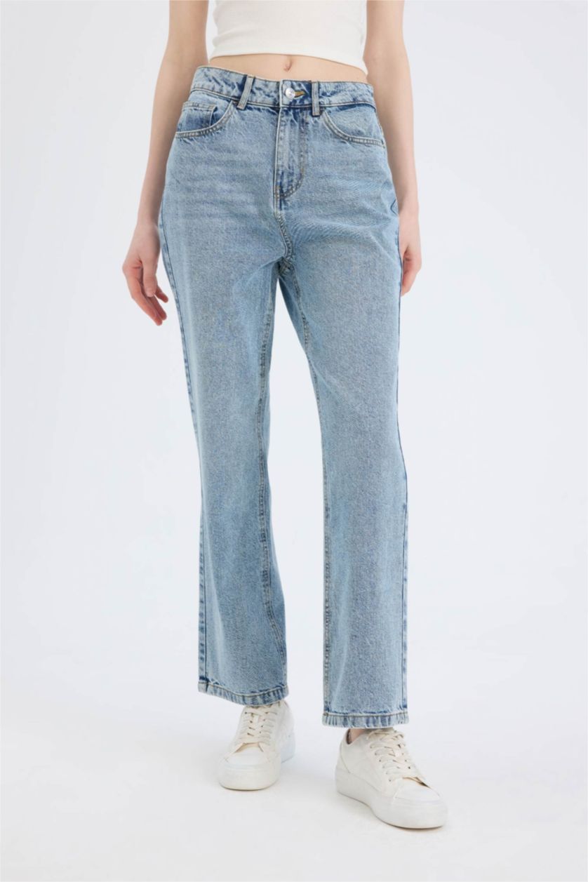 WOMAN Blue Straight Fit High Waist Ankle Length Jeans