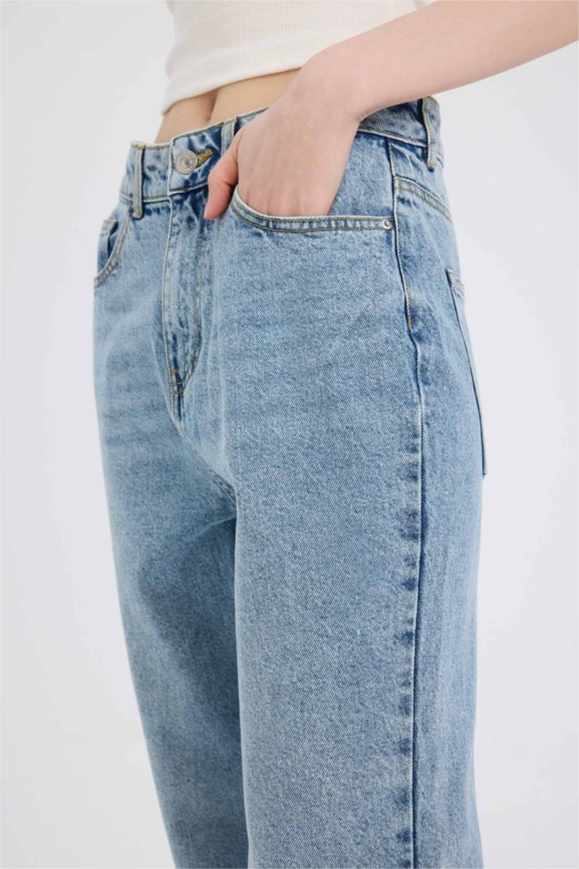 WOMAN Blue Straight Fit High Waist Ankle Length Jeans