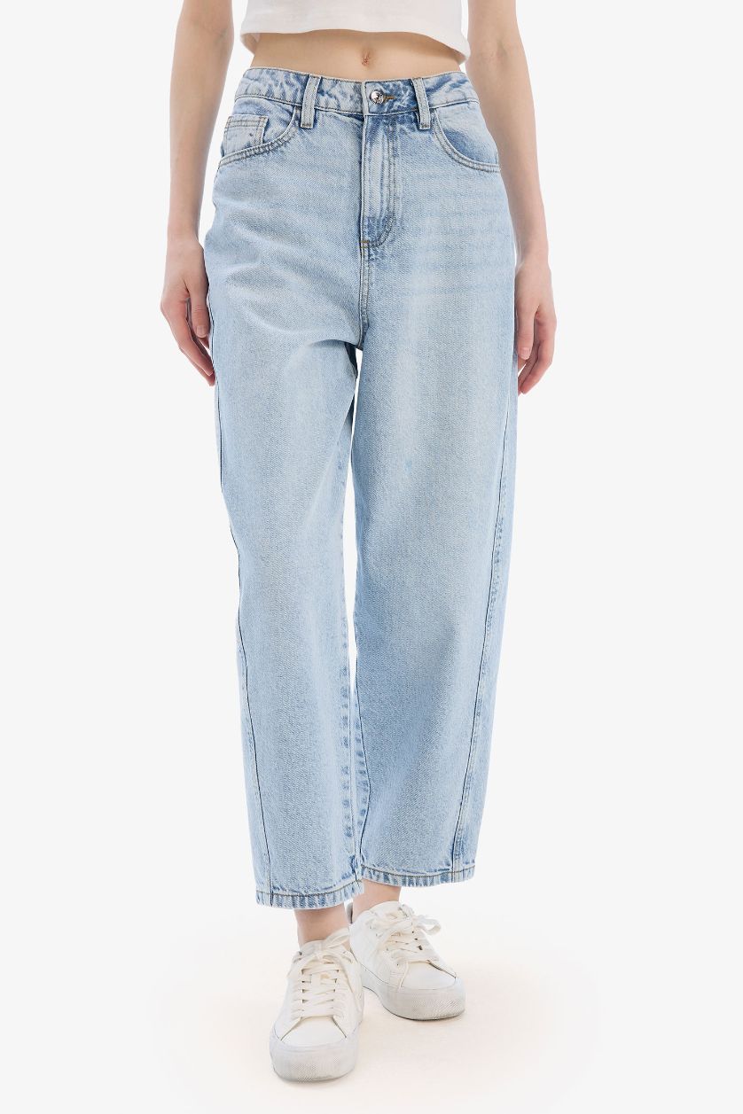 WOMAN Light Indigo Carrot Fit High Waist Ankle Length Jeans