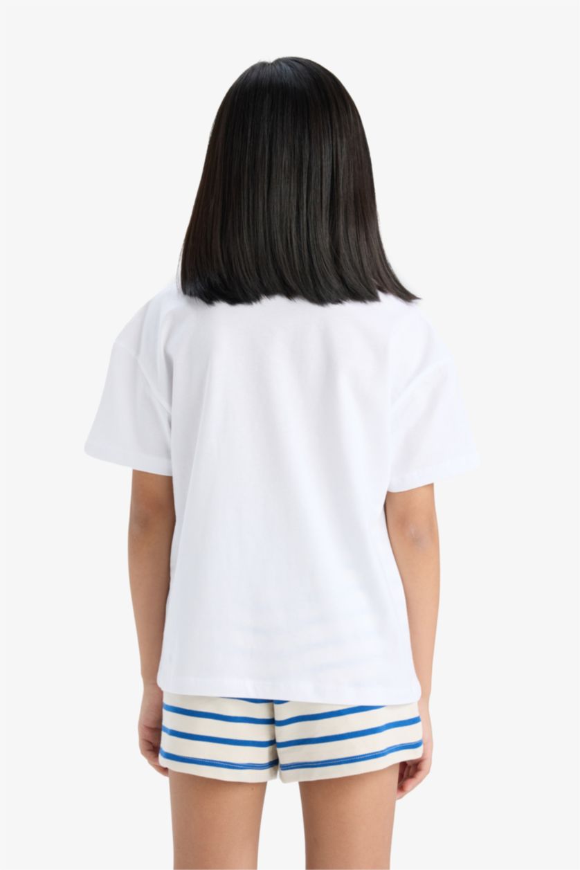 Kız Çocuk - Genç Kız Açık Taş Relax Fit Bisiklet Yaka 2'li Kısa Kollu Tişört Kız Çocuk