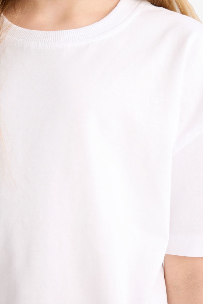 بنات أسود تيشيرت بناتي نص ردن قصة مريحة بياخة مستديرة - قطعتين