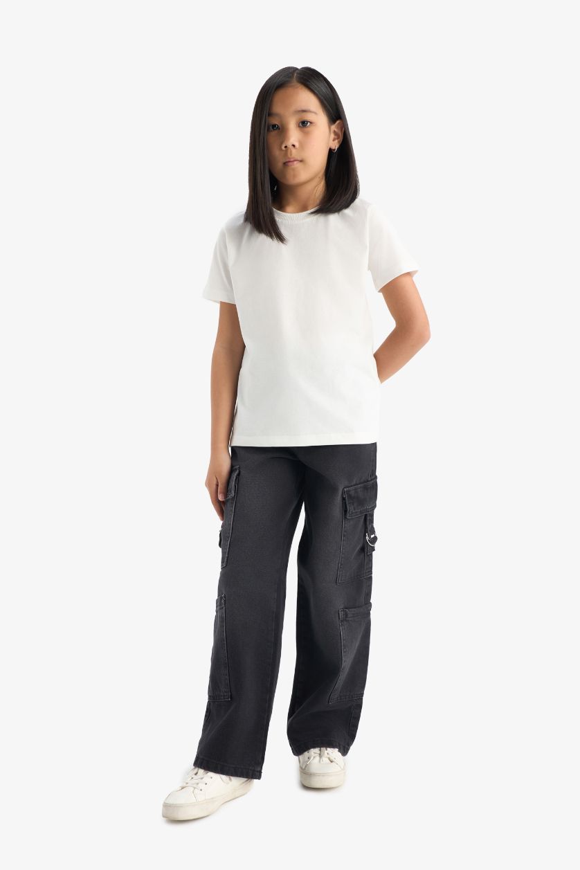 Kız Çocuk - Genç Kız Açık Yeşil Relax Fit Bisiklet Yaka 3'lü Kısa Kollu Tişört Kız Çocuk