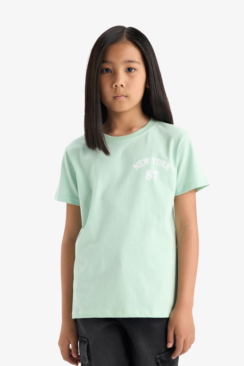 Kız Çocuk - Genç Kız Açık Yeşil Relax Fit Bisiklet Yaka 3'lü Kısa Kollu Tişört Kız Çocuk