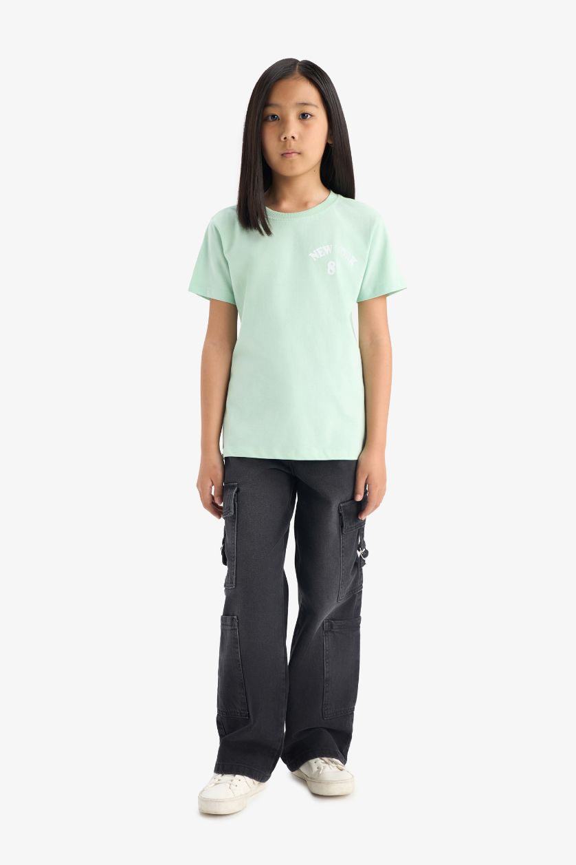 Kız Çocuk - Genç Kız Açık Yeşil Relax Fit Bisiklet Yaka 3'lü Kısa Kollu Tişört Kız Çocuk