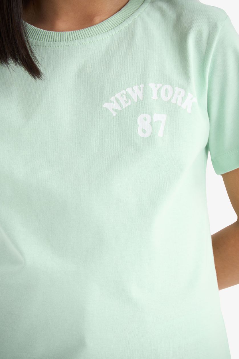 Kız Çocuk - Genç Kız Açık Yeşil Relax Fit Bisiklet Yaka 3'lü Kısa Kollu Tişört Kız Çocuk