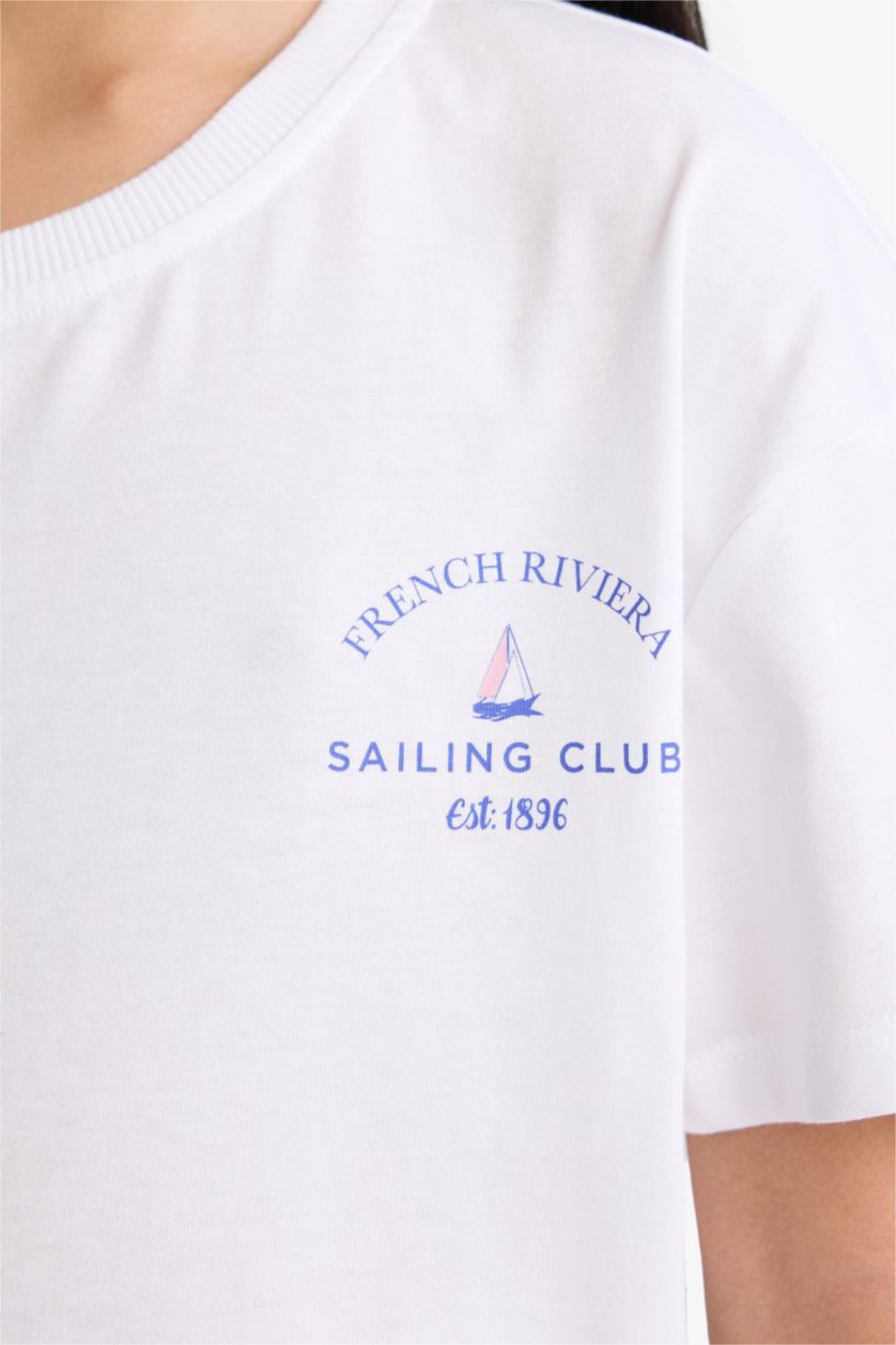 Kız Çocuk - Genç Kız Açık Mavi Relax Fit Bisiklet Yaka 2'li Kısa Kollu Tişört Kız Çocuk