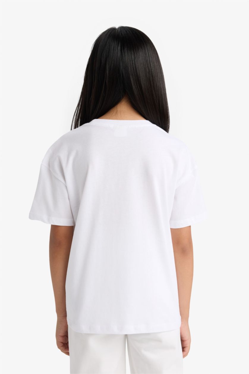 Kız Çocuk - Genç Kız Açık Mavi Relax Fit Bisiklet Yaka 2'li Kısa Kollu Tişört Kız Çocuk