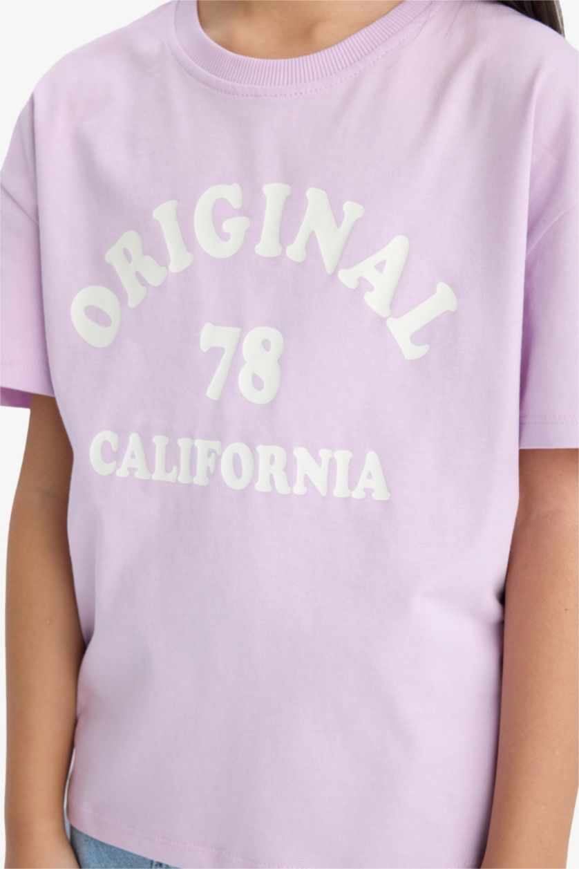 بنات أرجواني تيشيرت بناتي نص ردن قصة مريحة بطبعة أنيمة - قطعتين