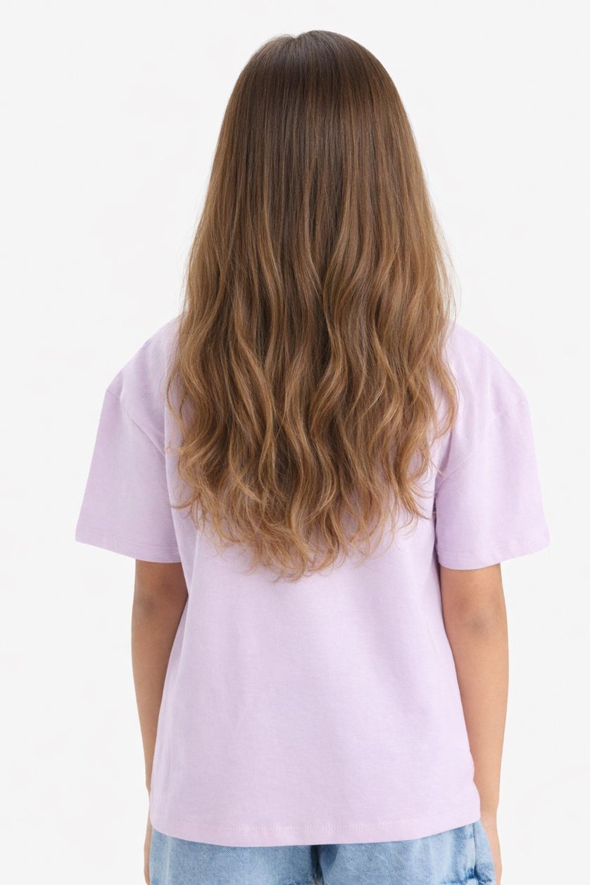 بنات أرجواني تيشيرت بناتي نص ردن قصة مريحة بطبعة أنيمة - قطعتين