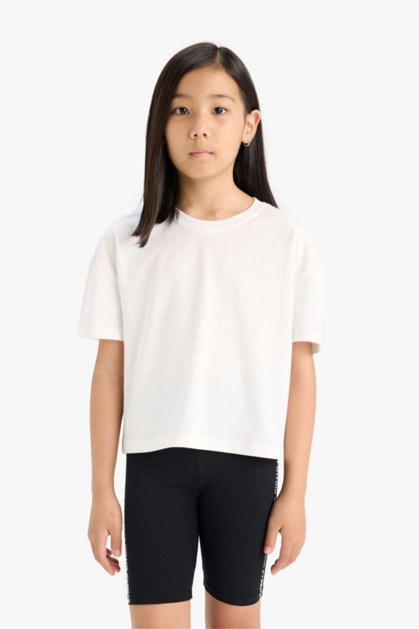 Kız Çocuk - Genç Kız Açık Sarı Relax Fit Bisiklet Yaka 2'li Kısa Kollu Tişört Kız Çocuk