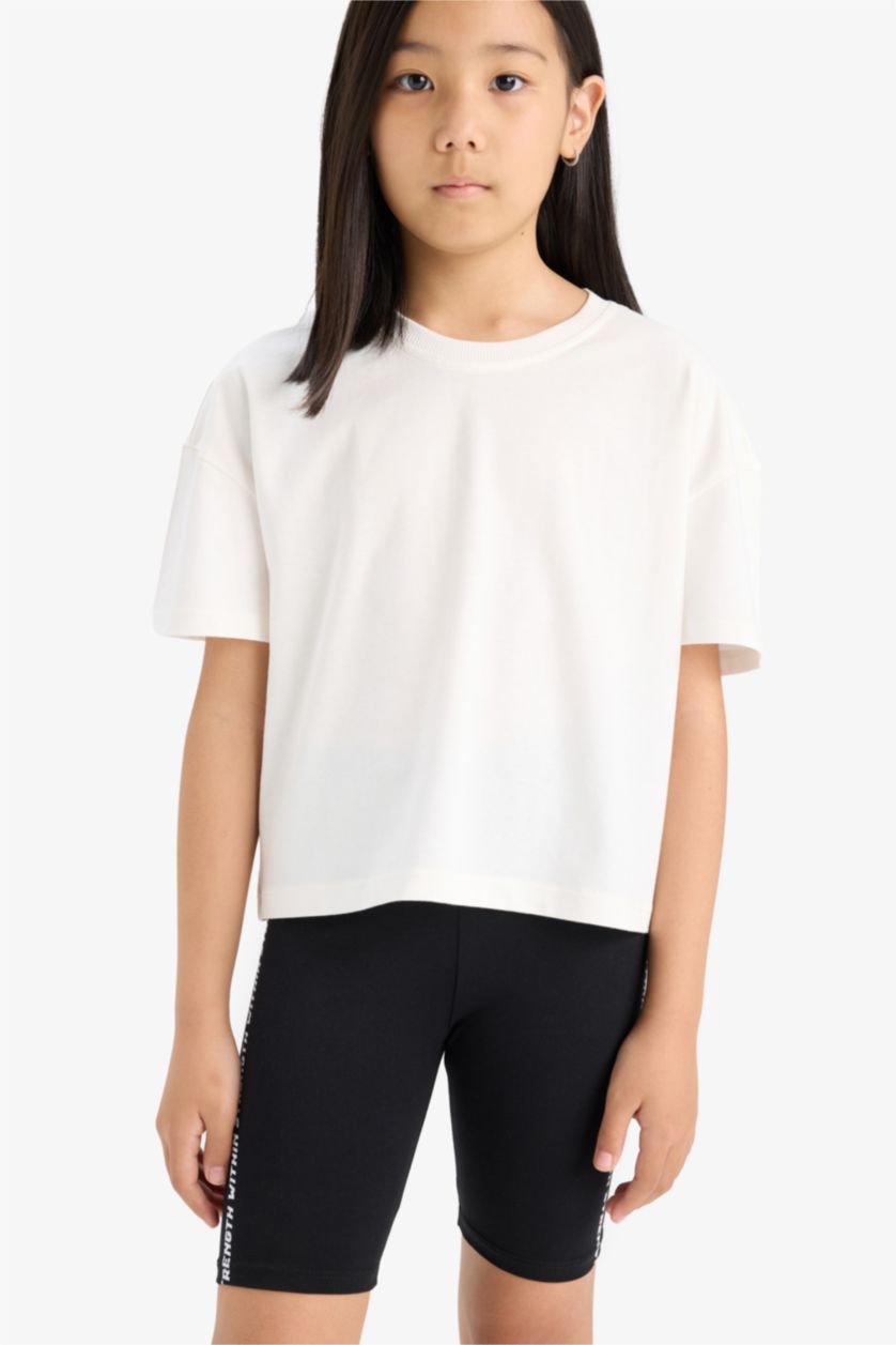 Kız Çocuk - Genç Kız Açık Sarı Relax Fit Bisiklet Yaka 2'li Kısa Kollu Tişört Kız Çocuk